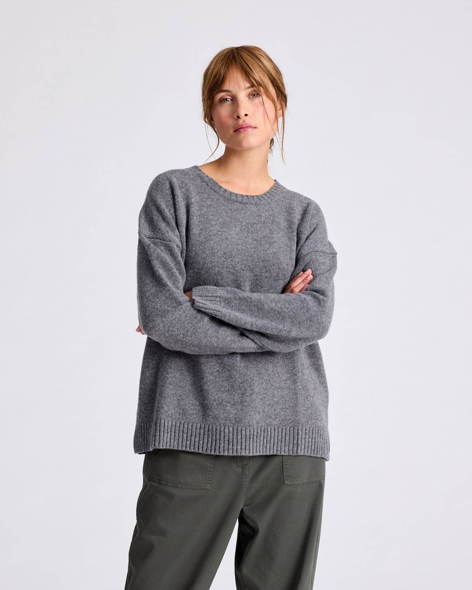 Maglione Emely in lana d’agnello biologica GOTS grigio mélange