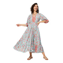 Abito lungo estivo boho floreale con maniche a tre quarti