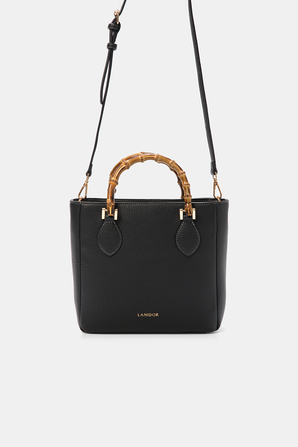Borsa tote in ecopelle con manici effetto bambù