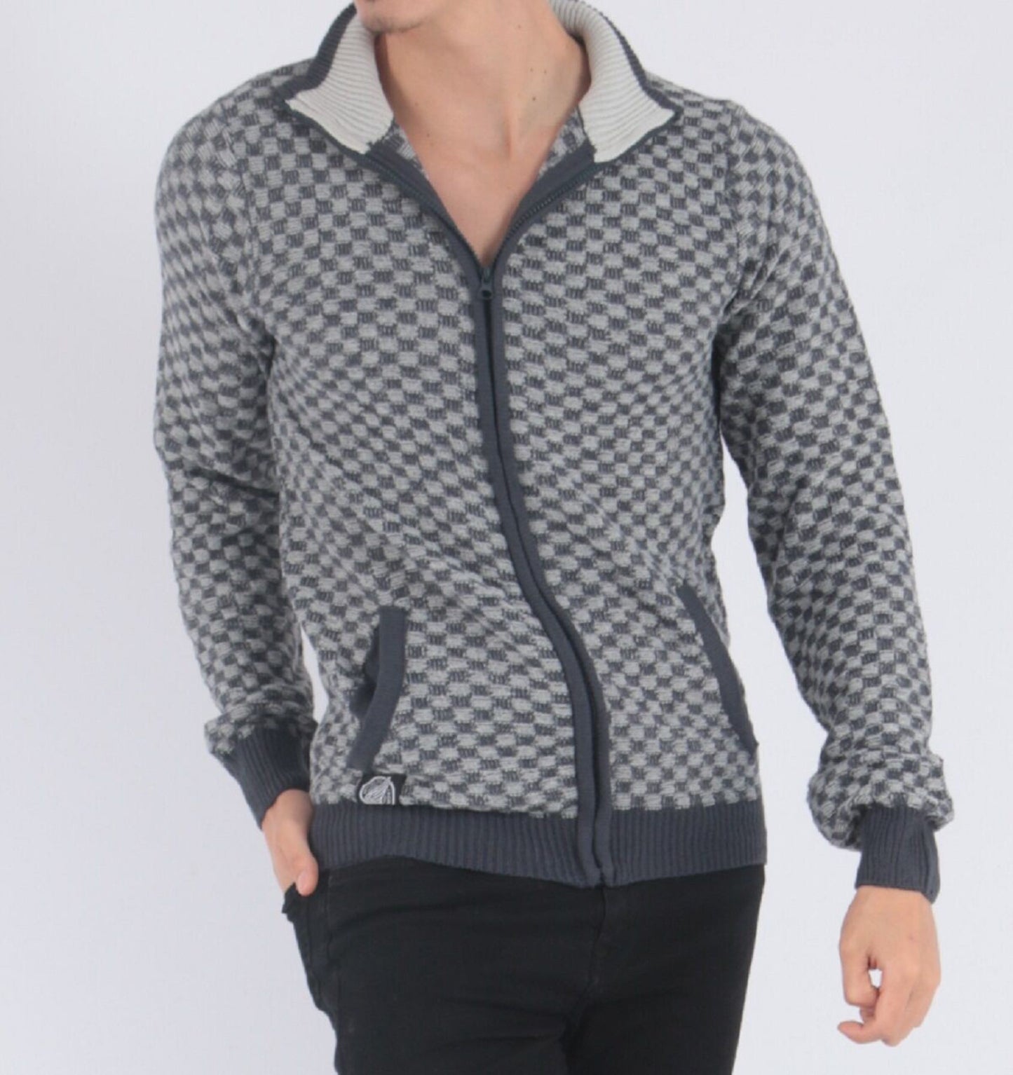Gilet in maglia con zip blu navy mélange