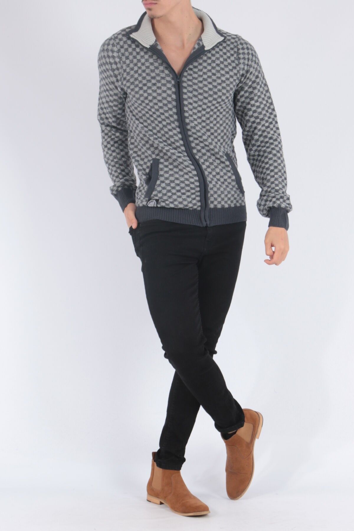 Gilet in maglia con zip blu navy mélange