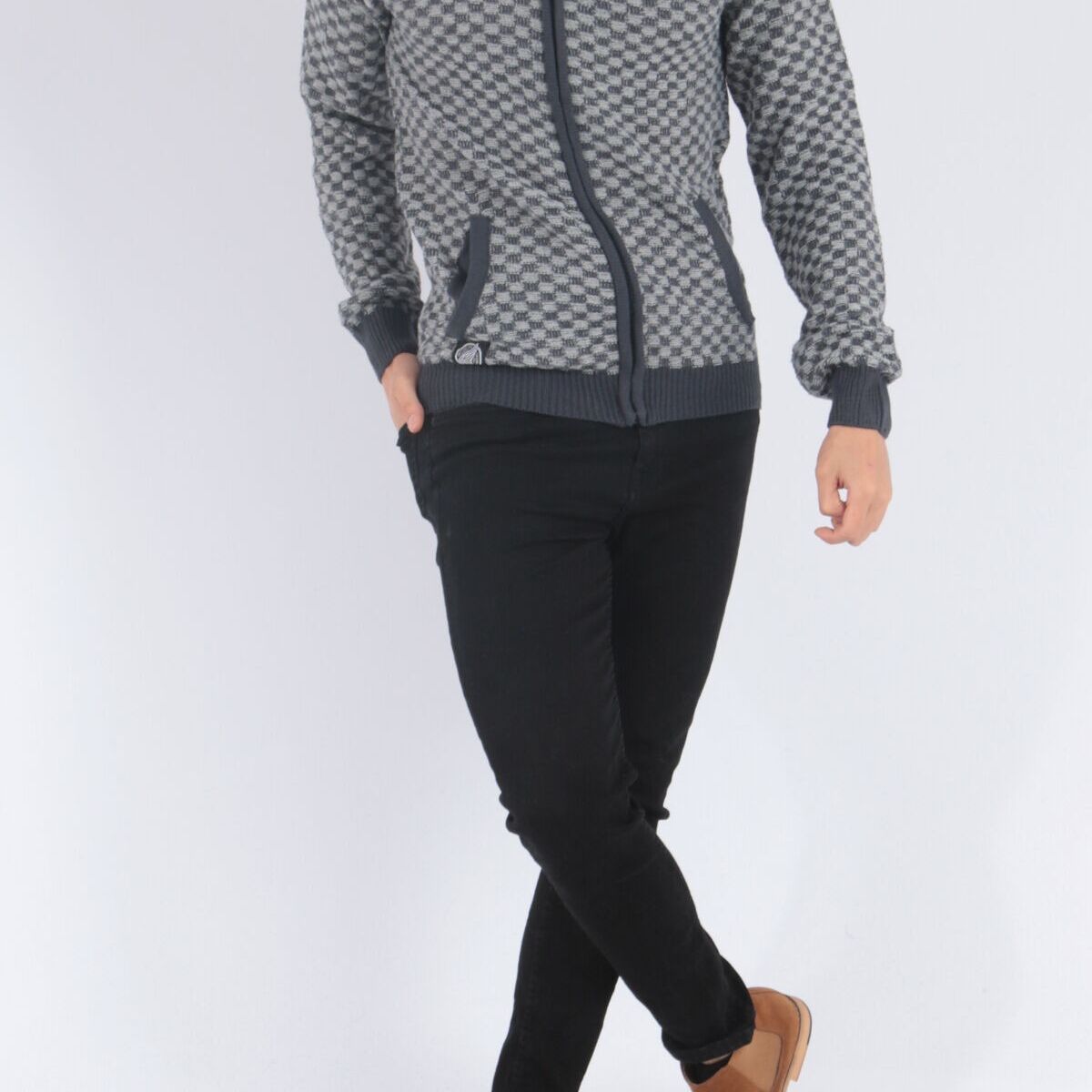 Gilet in maglia con zip blu navy mélange