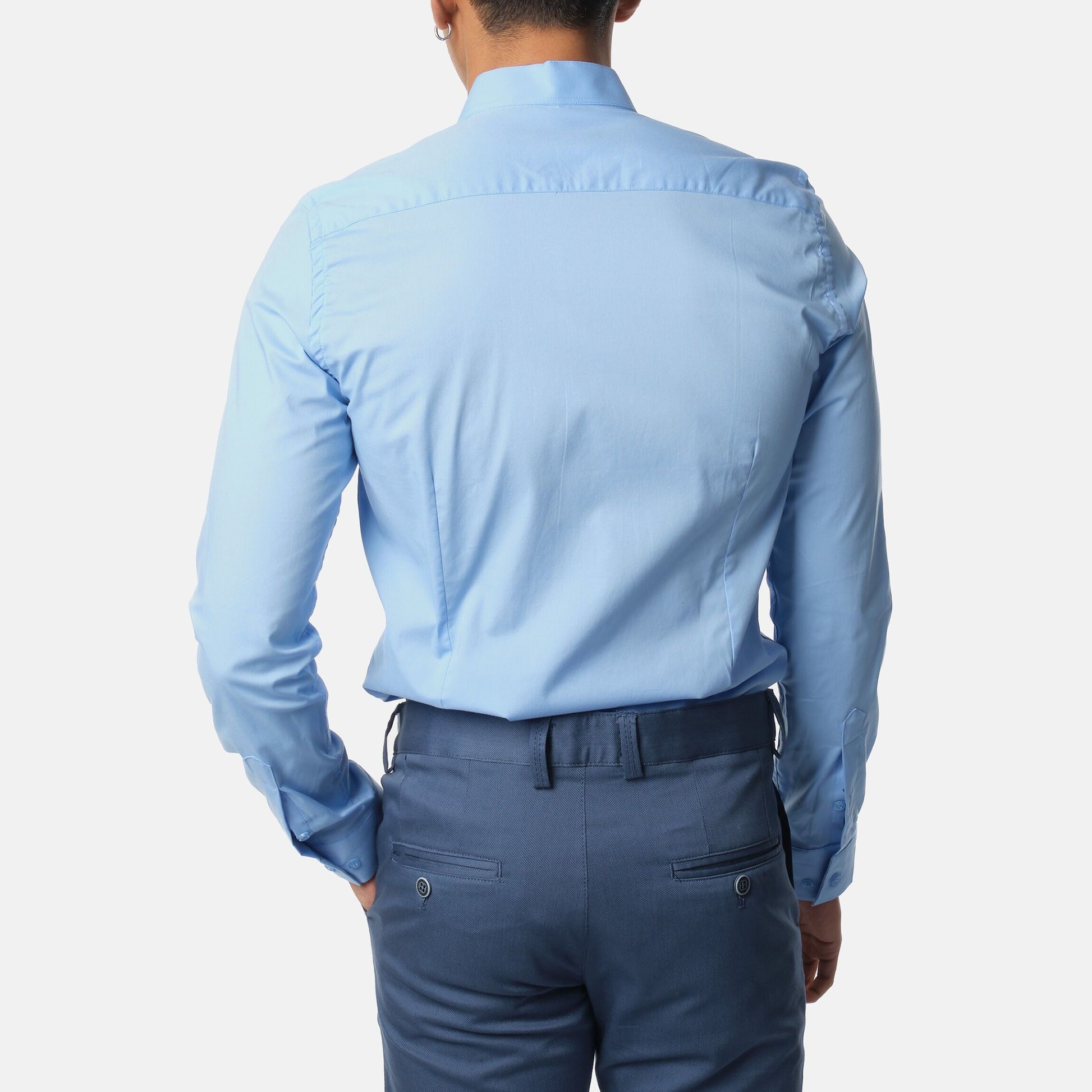 Camicia uomo tinta unita azzurro cielo con collo alla coreana