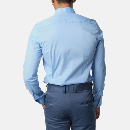Camicia uomo tinta unita azzurro cielo con collo alla coreana