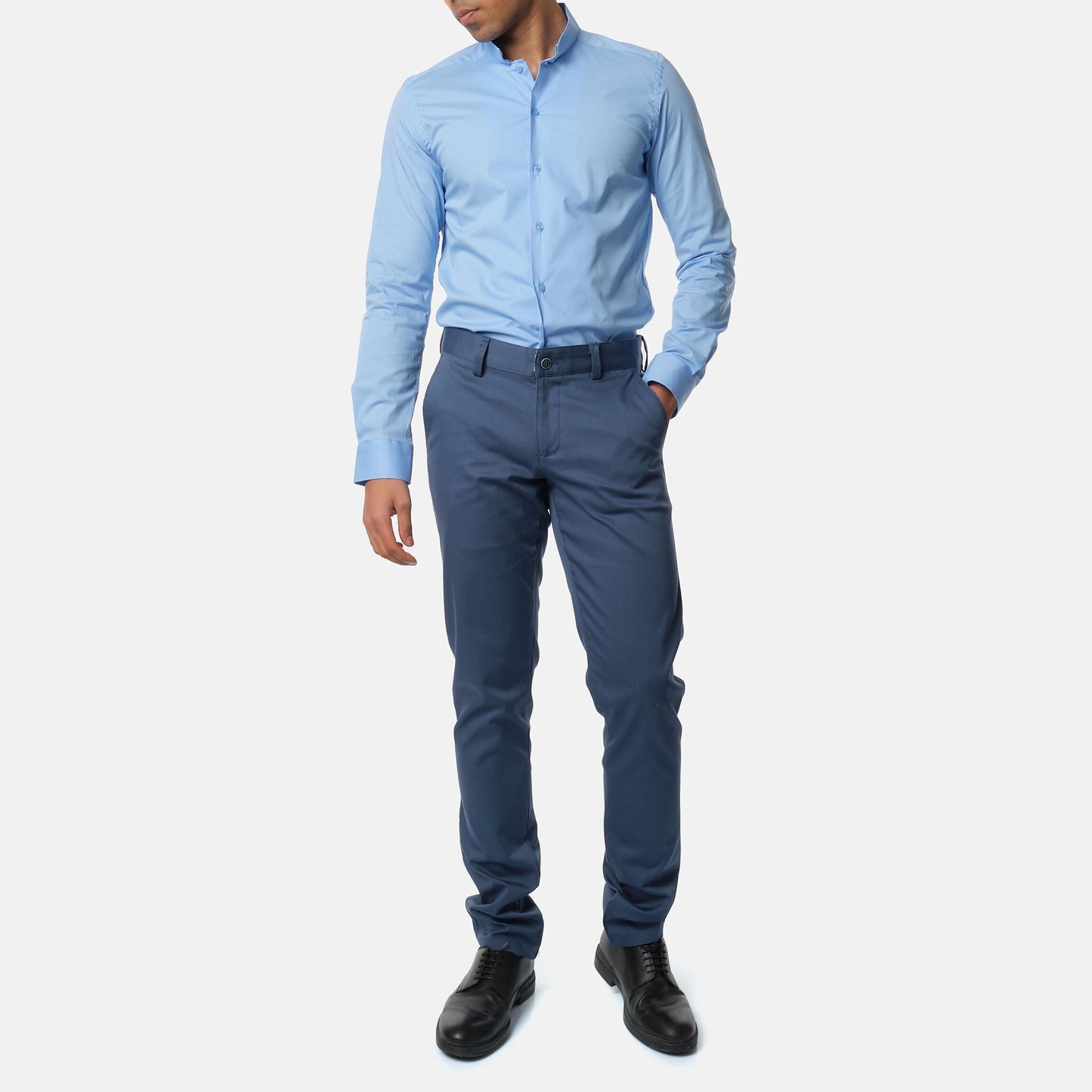 Camicia uomo tinta unita azzurro cielo con collo alla coreana