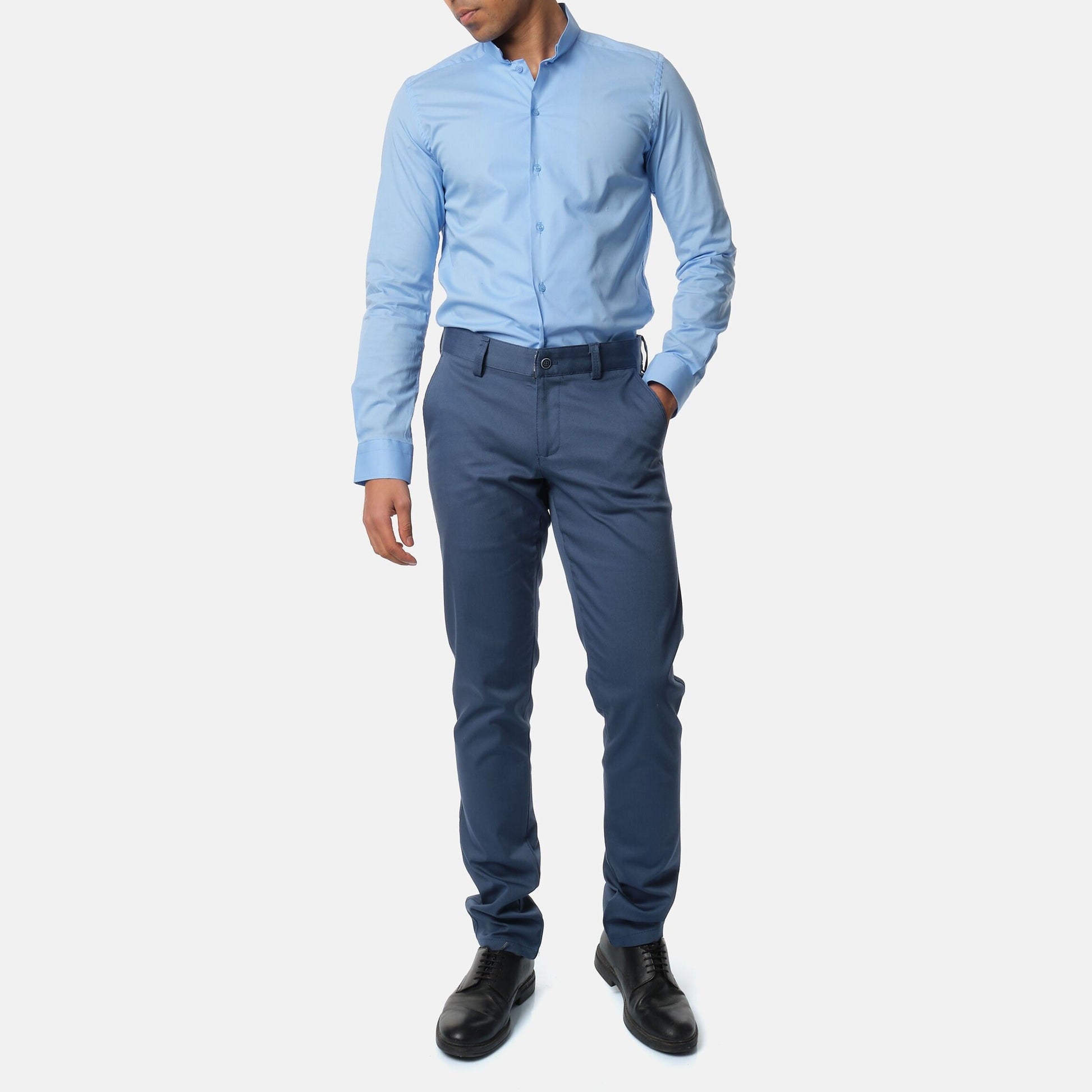 Camicia uomo tinta unita azzurro cielo con collo alla coreana