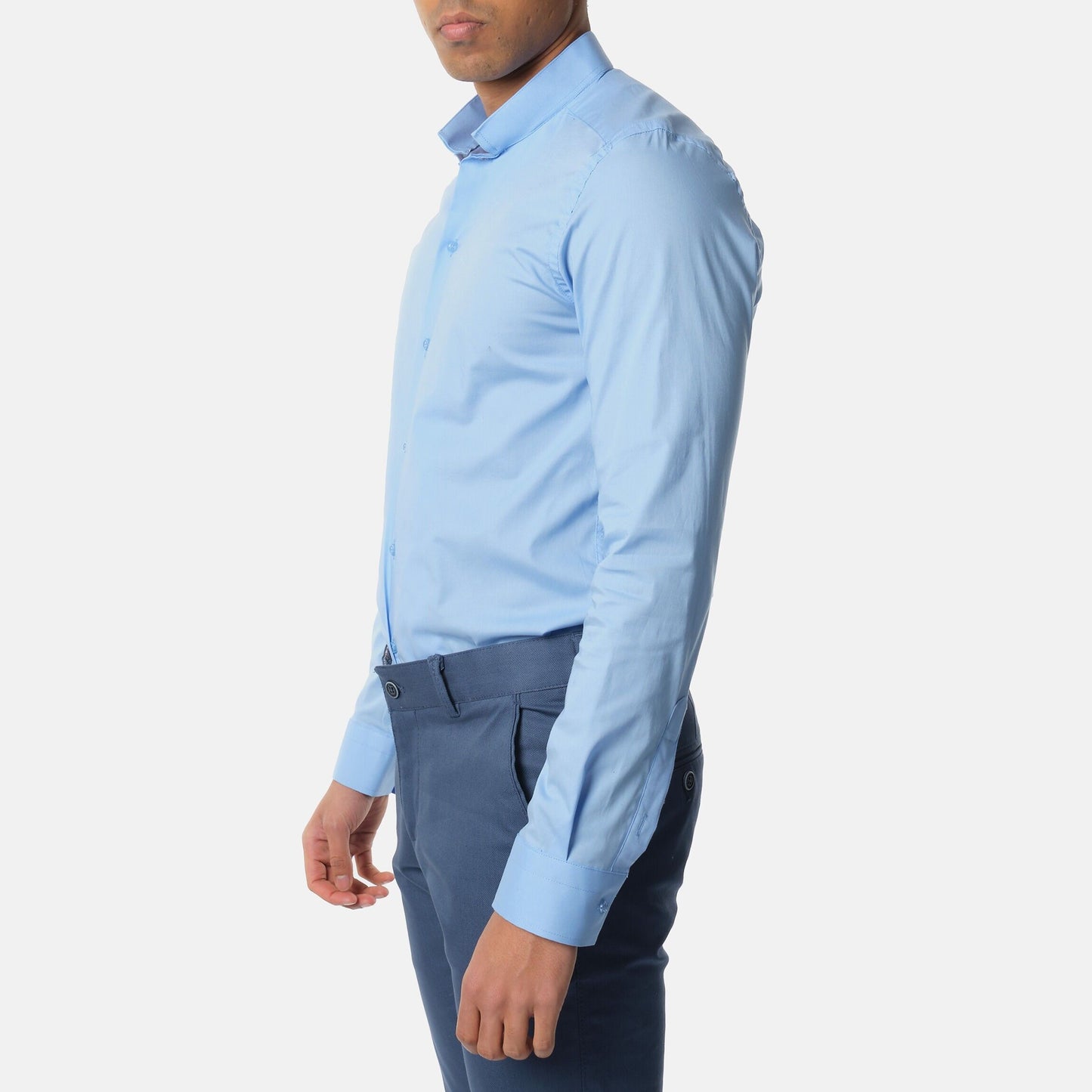 Camicia uomo tinta unita azzurro cielo con collo alla coreana