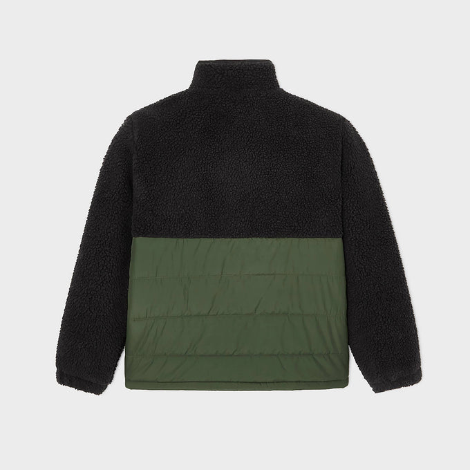 Giacca sherpa bicolore nera e verde