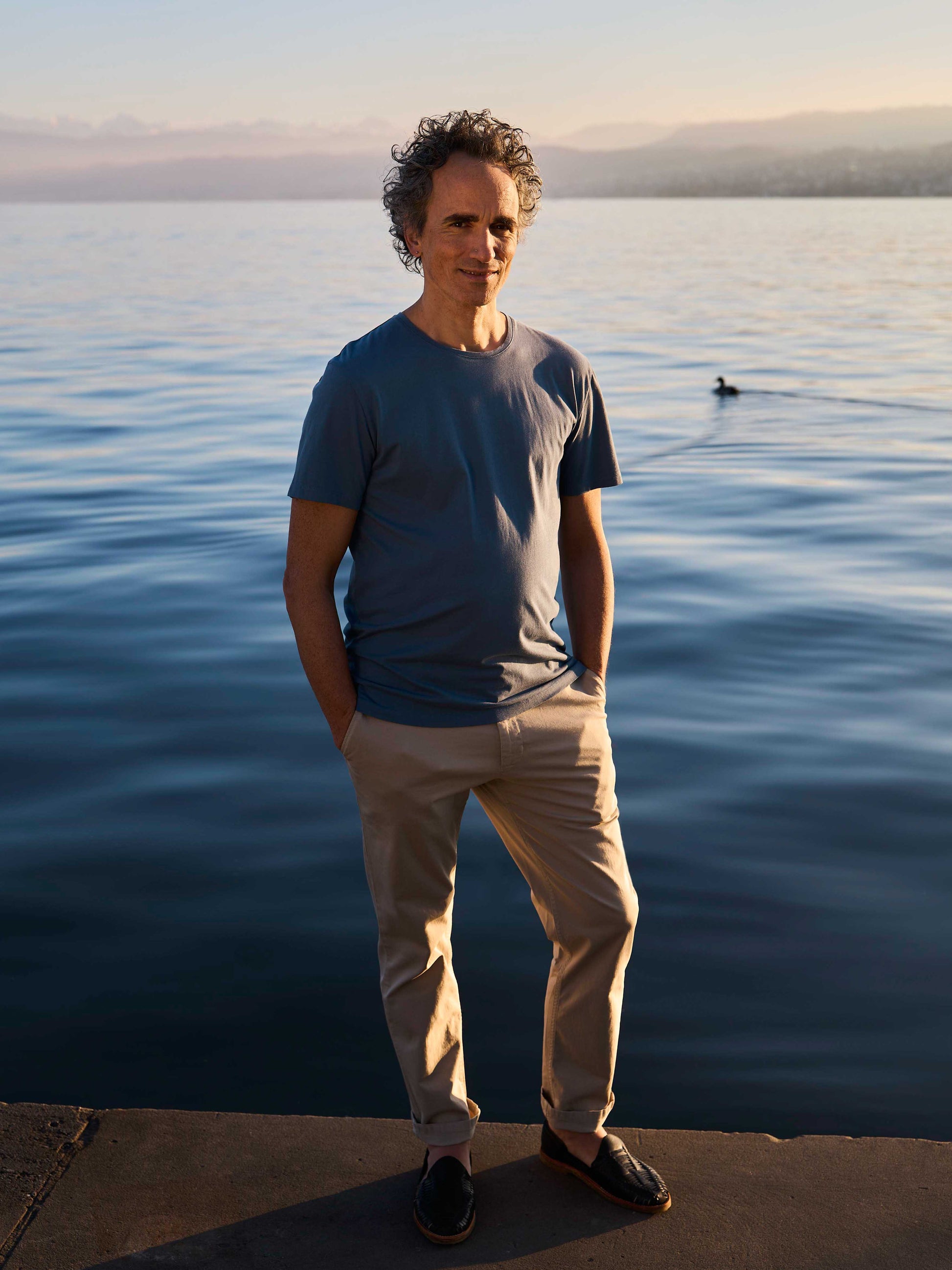 T-shirt blu Gandria da uomo in cotone biologico