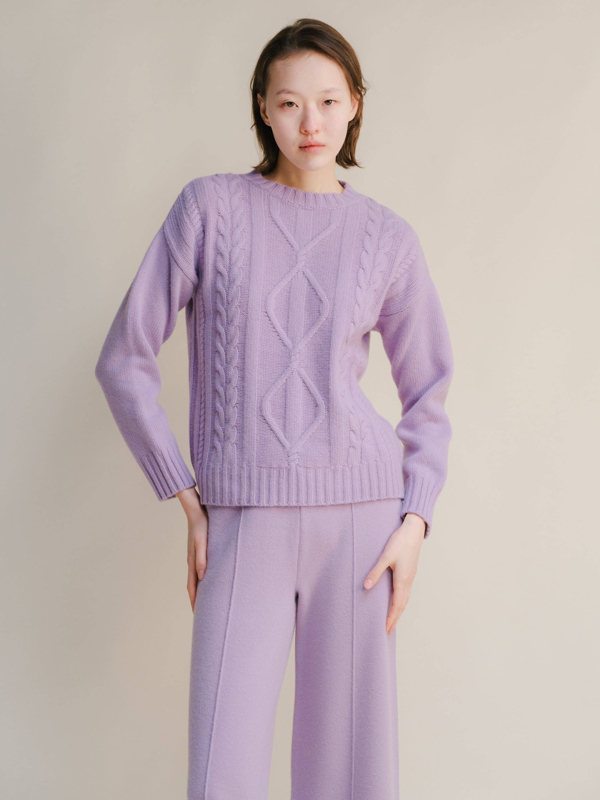 Maglione a trecce in misto cashmere