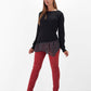Maglia nera con balza a pois