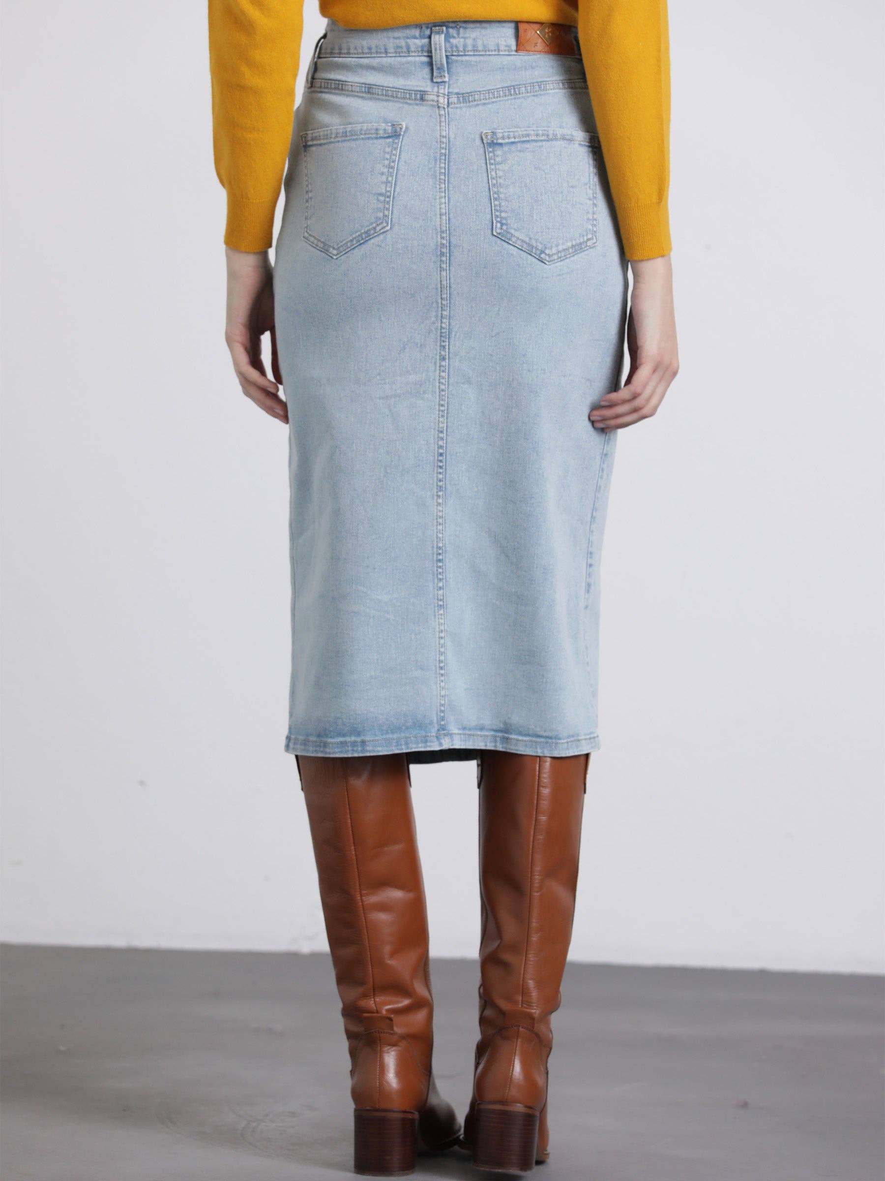 Gonna midi in denim chiaro Ganga