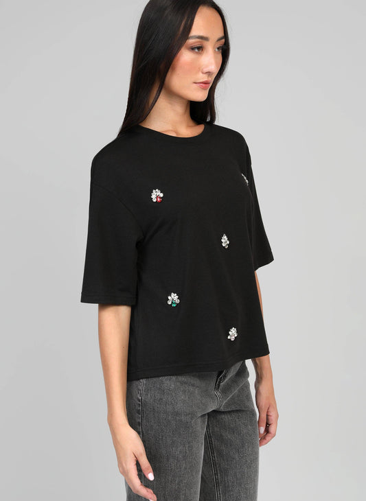 T-shirt Amarina nera con strass