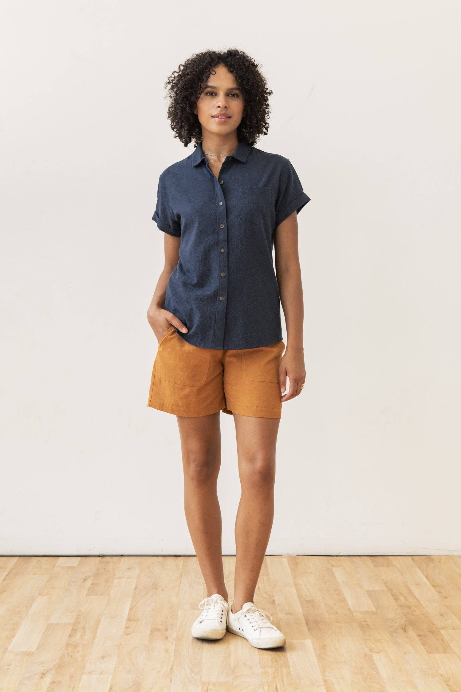 Camicia Bea in seersucker blu navy