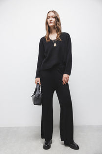 Pantaloni in maglia a coste a gamba dritta