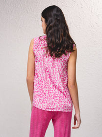 Blusa in raso stampato senza maniche con scollo a V