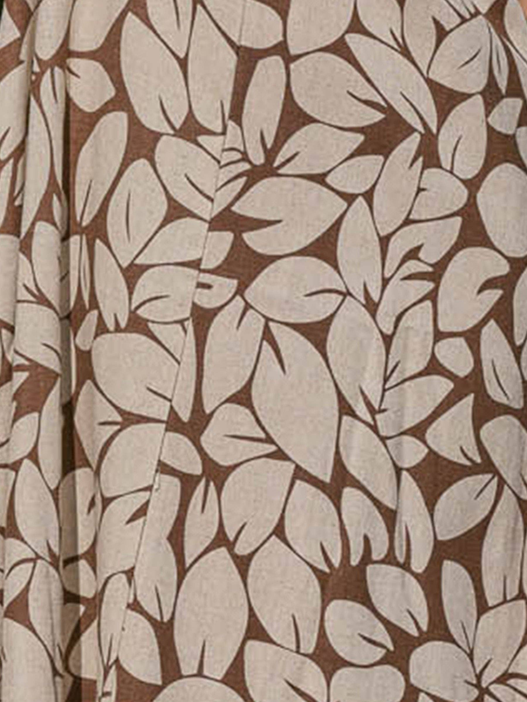 Top monospalla in lino e viscosa con stampa foglie