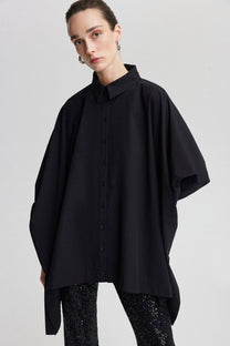 Camicia oversize asimmetrica in cotone con dettaglio a nastro