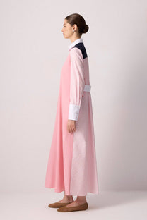 Abito camicia maxi bicolore a righe in cotone misto