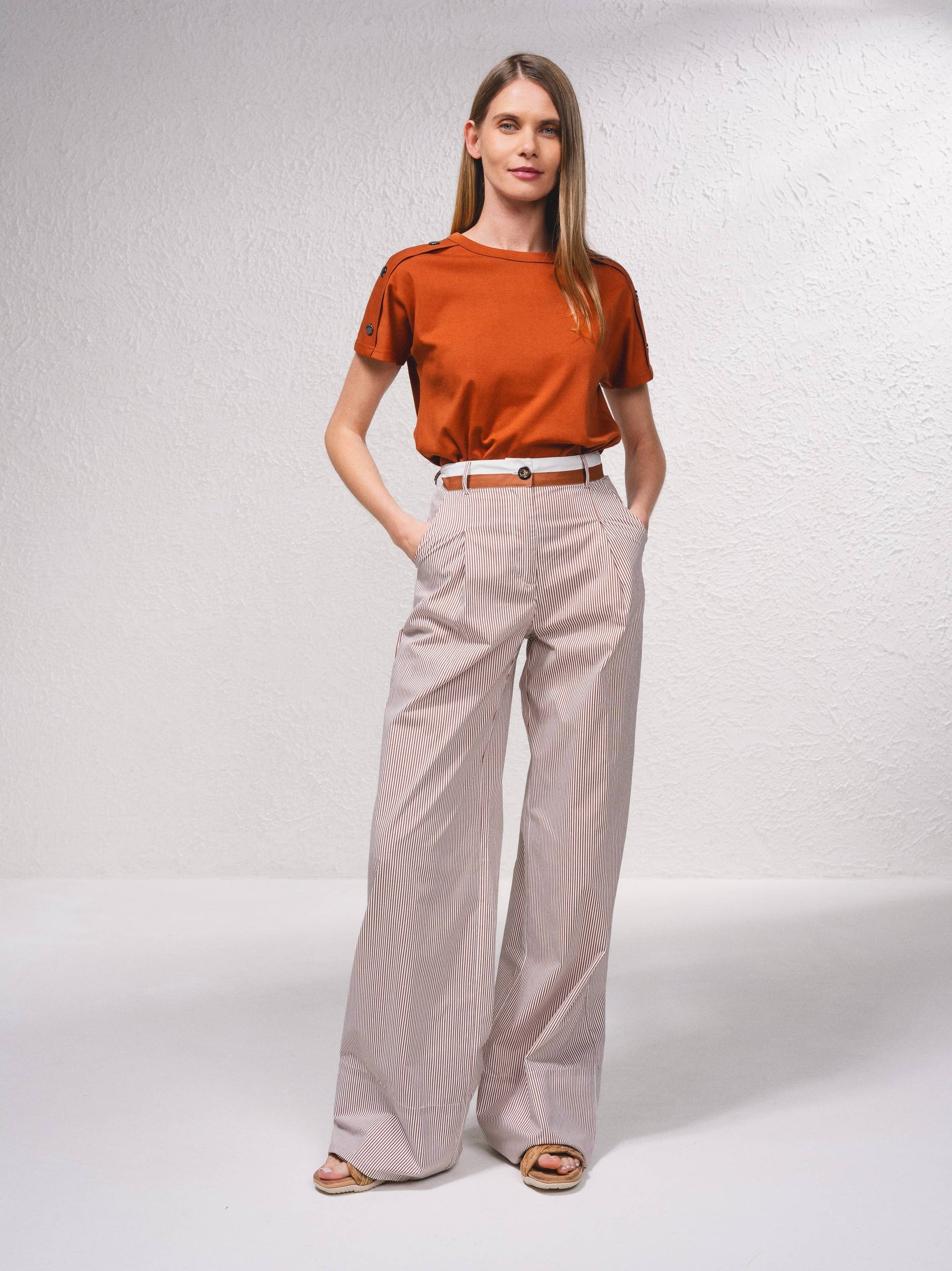 Pantaloni palazzo a righe in cotone