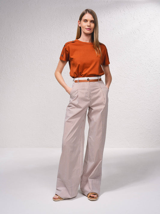 Pantaloni palazzo a righe in cotone