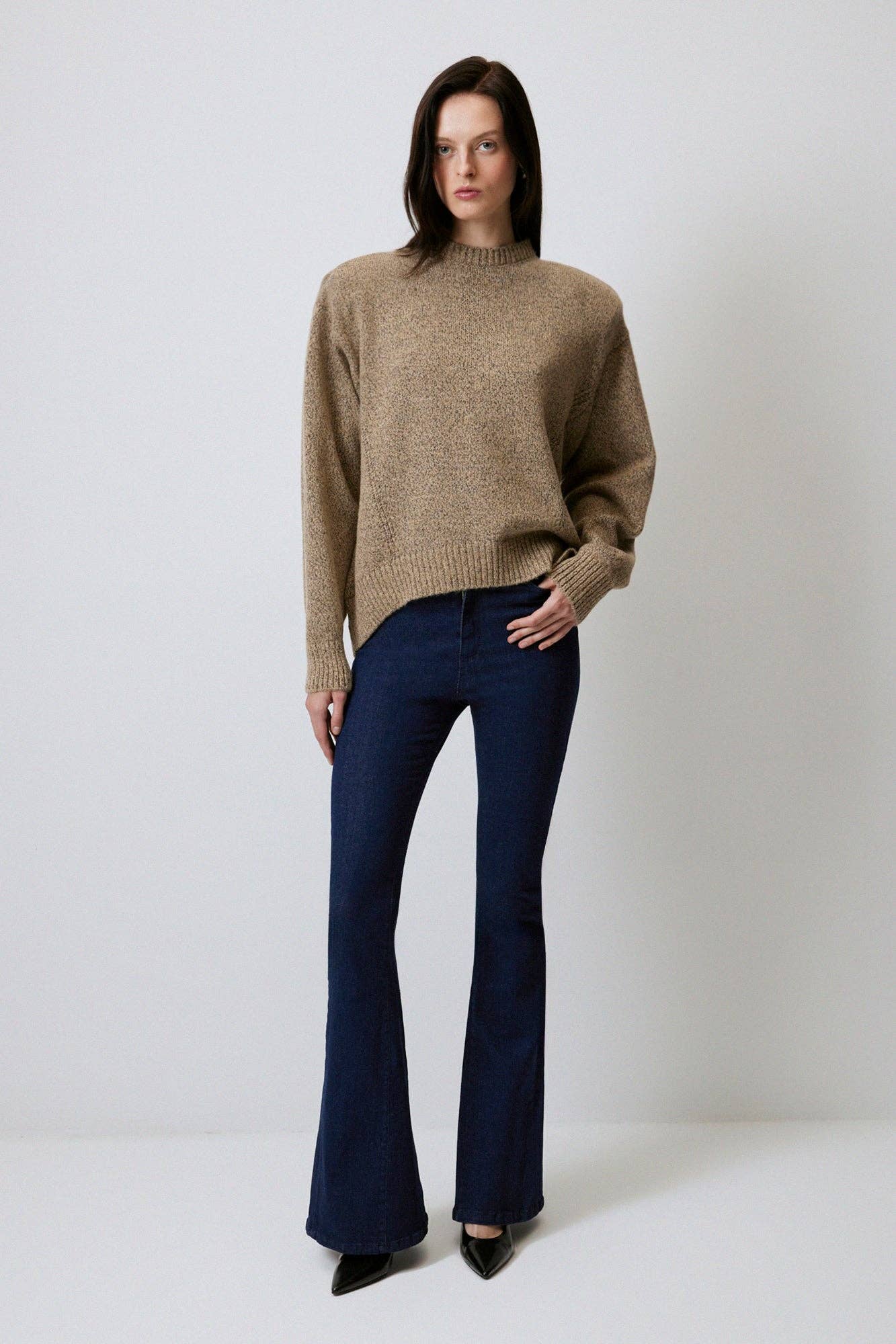 Maglione in maglia imbottito oversize beige mélange
