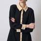 Camicia in crêpe bicolore con bottoni dorati