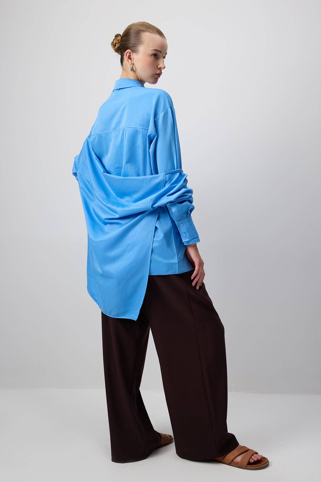 Camicia oversize in popeline blu