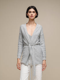 Cardigan in maglia con cintura e micro paillettes