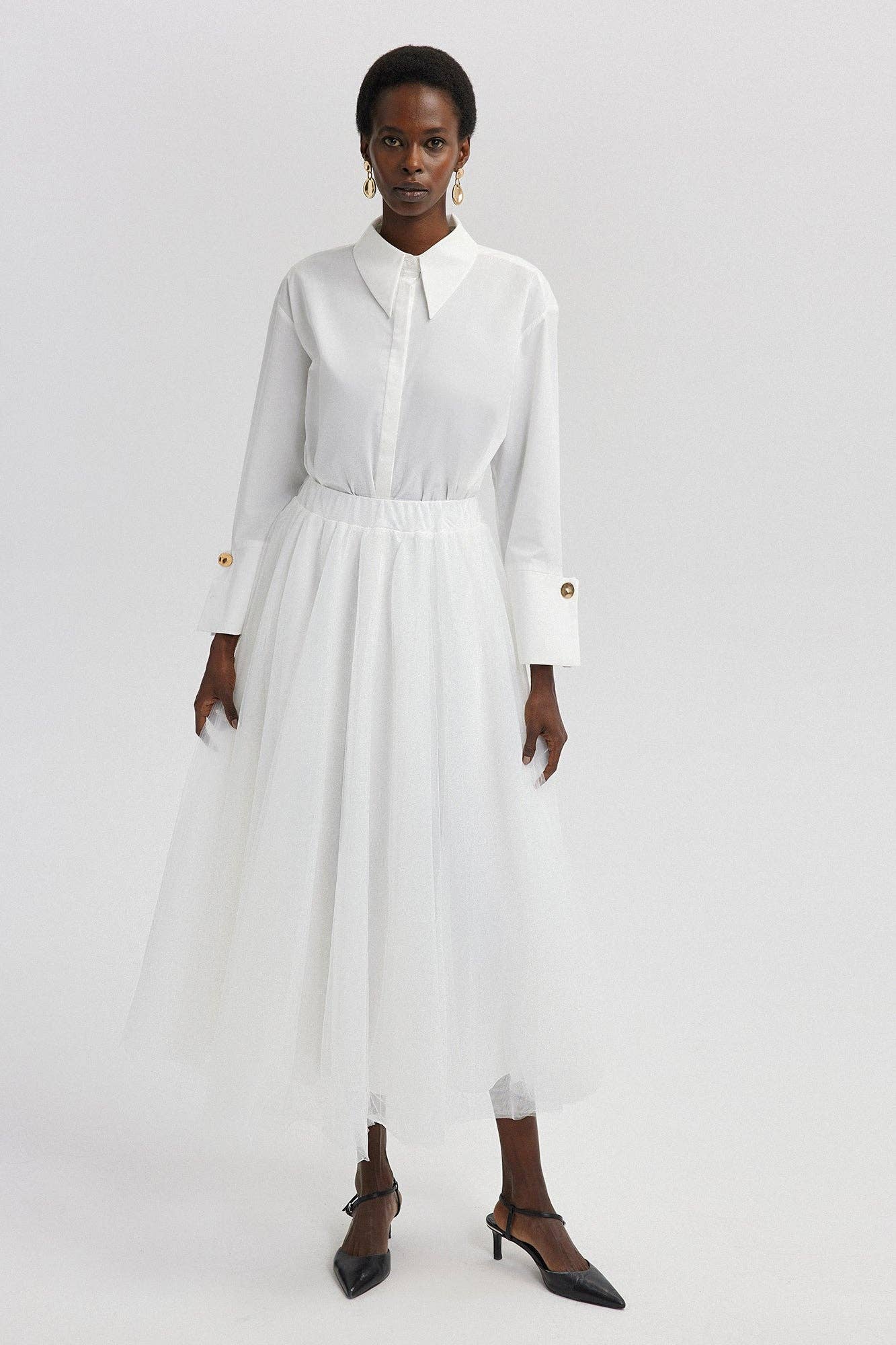 Gonna maxi in tulle a strati bianca con vita elastica