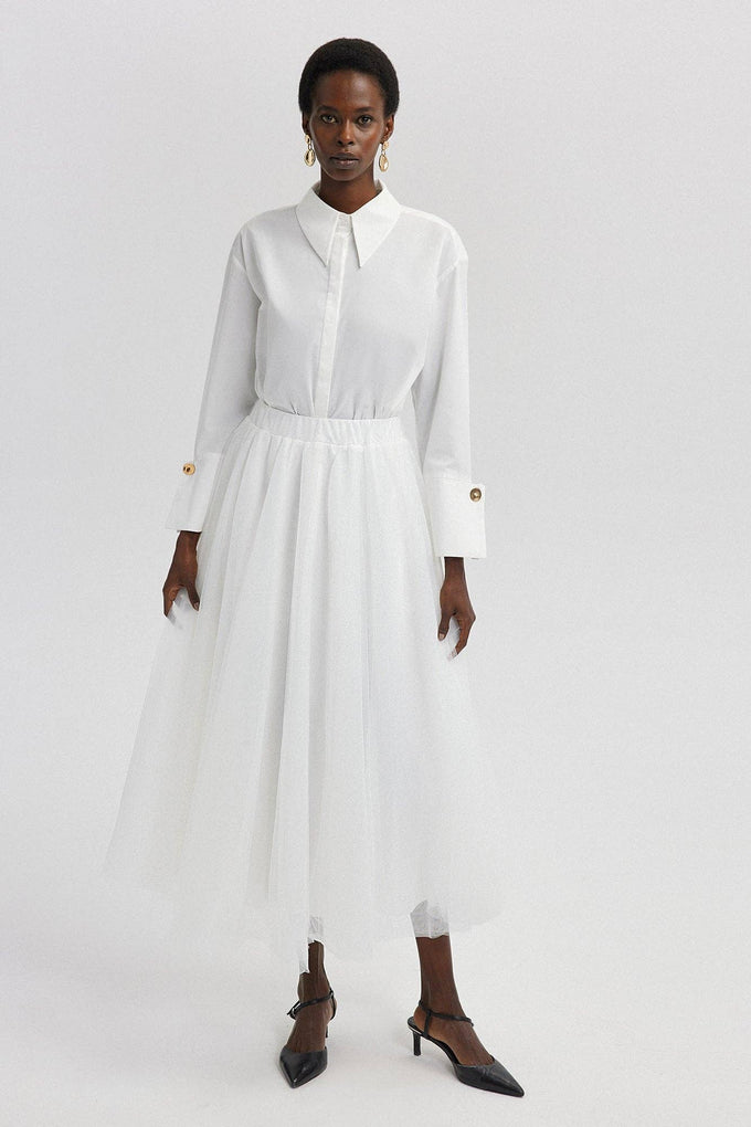 Gonna maxi in tulle a strati bianca con vita elastica