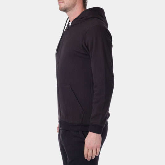 Felpa con cappuccio zip in piqué nera da uomo