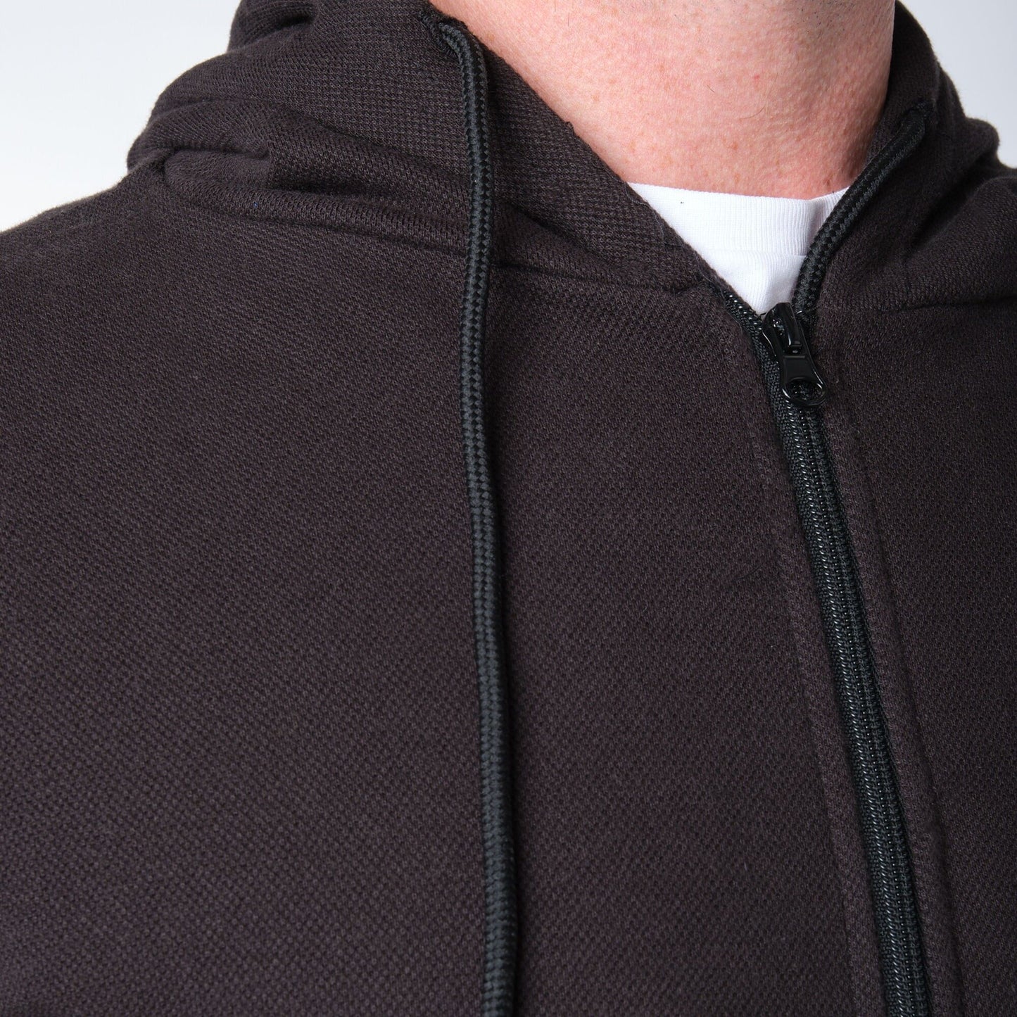 Felpa con cappuccio zip in piqué nera da uomo