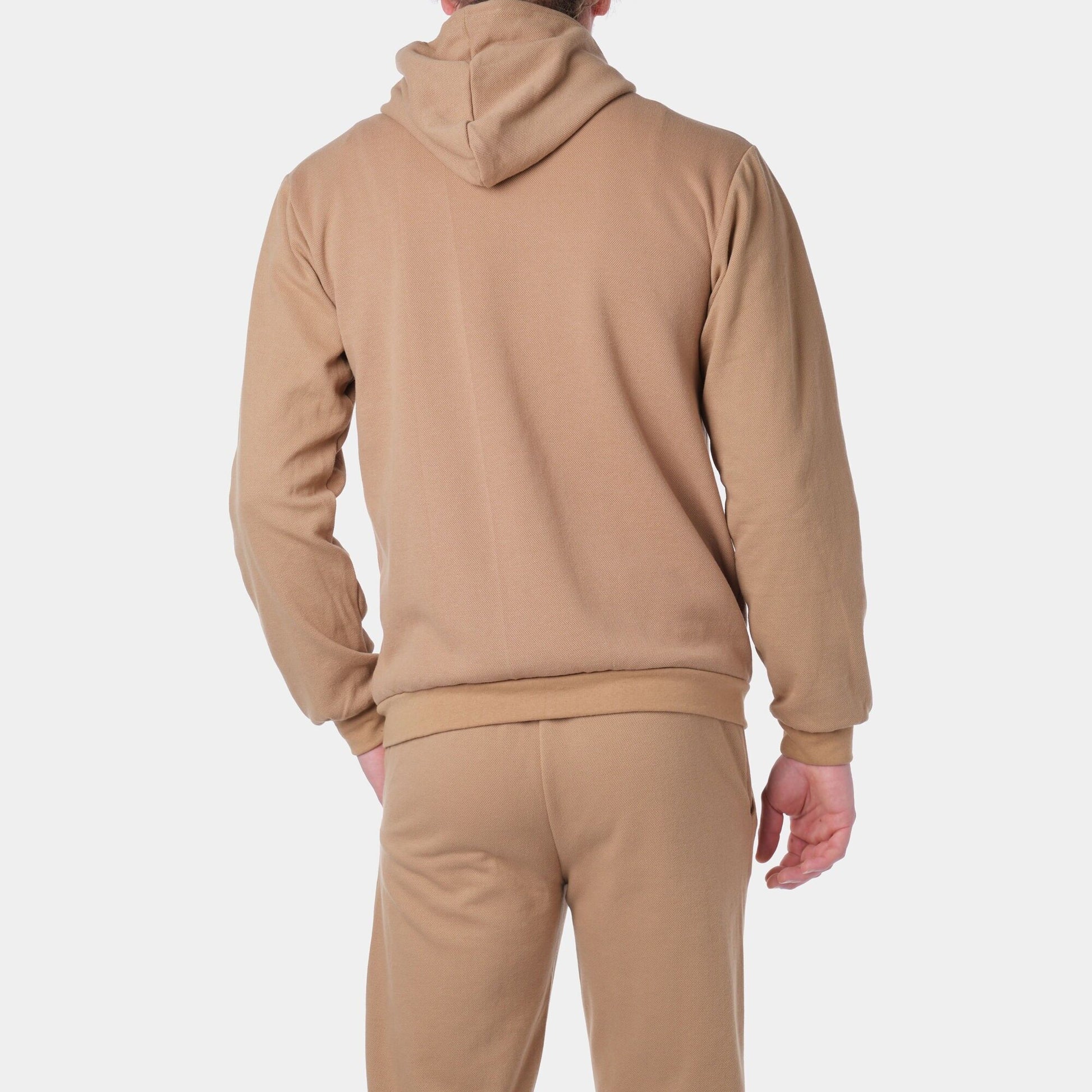 Felpa con cappuccio e zip in maglia piqué color tortora Satoru