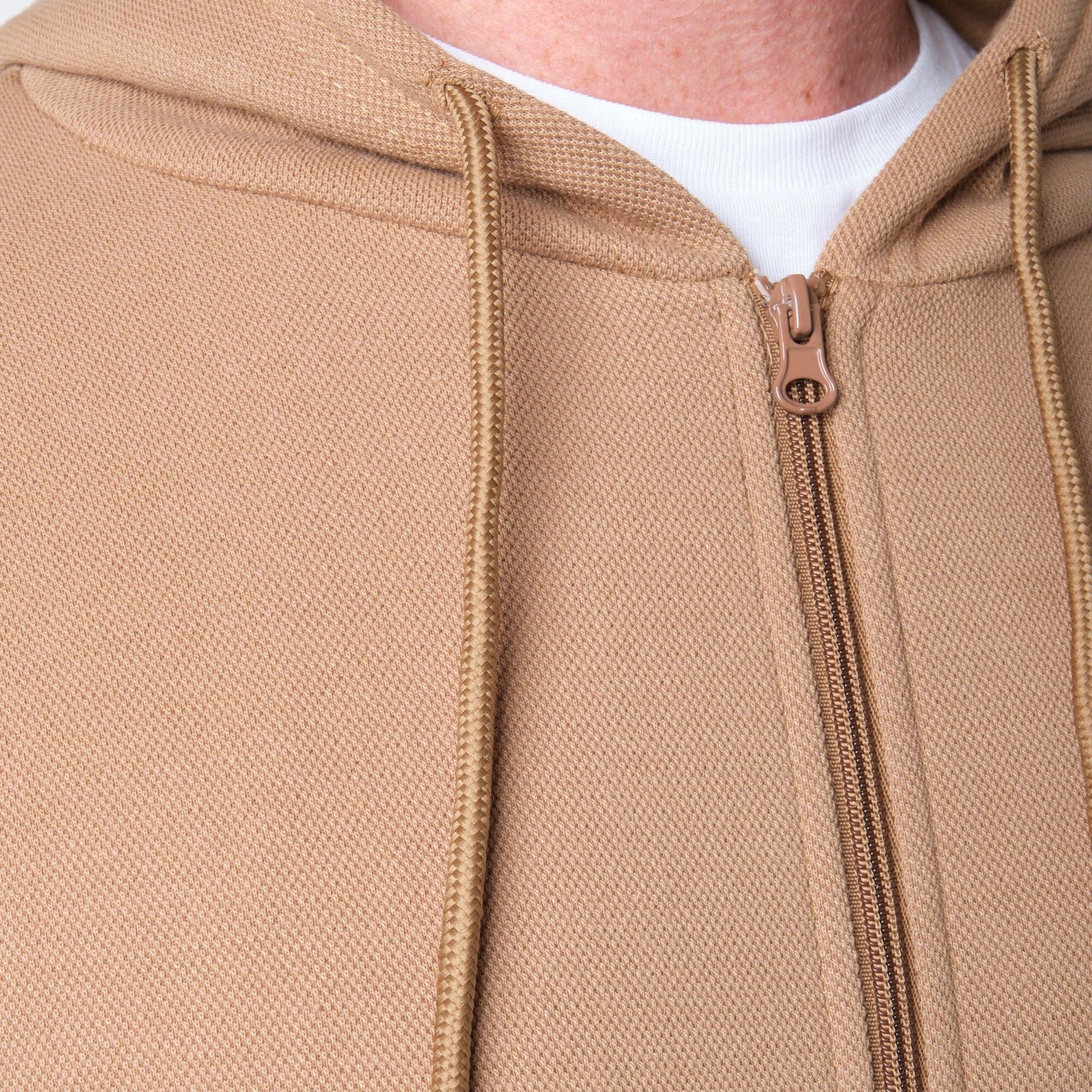 Felpa con cappuccio e zip in maglia piqué color tortora Satoru