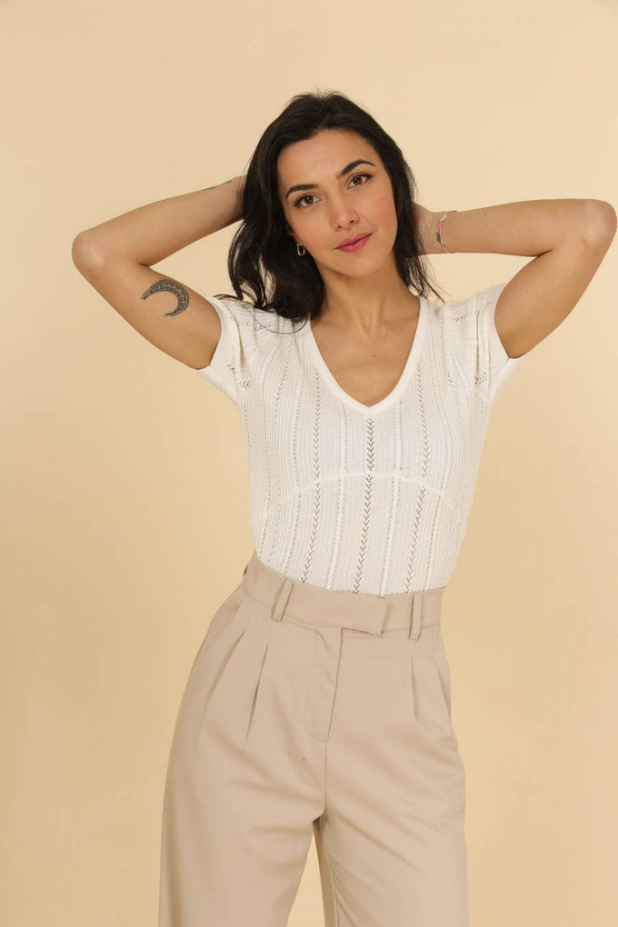 Top in maglia traforata con scollo a V Maki
