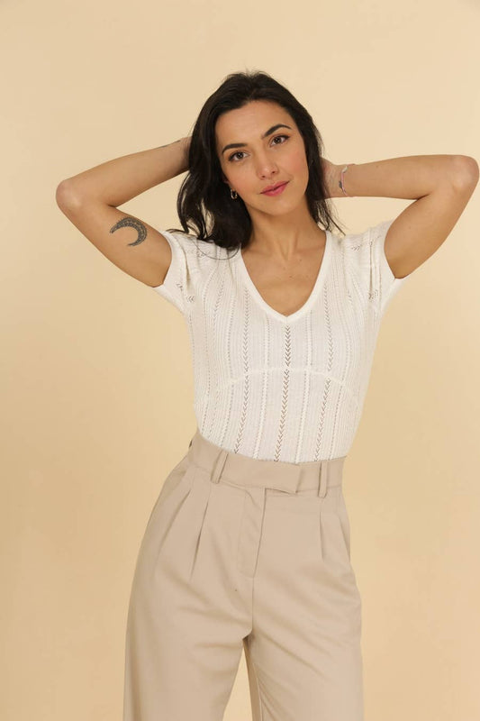 Top in maglia traforata con scollo a V Maki
