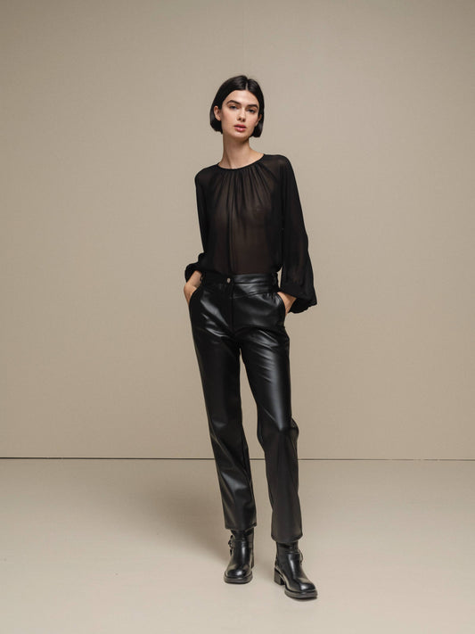 Pantaloni donna in ecopelle PU neri