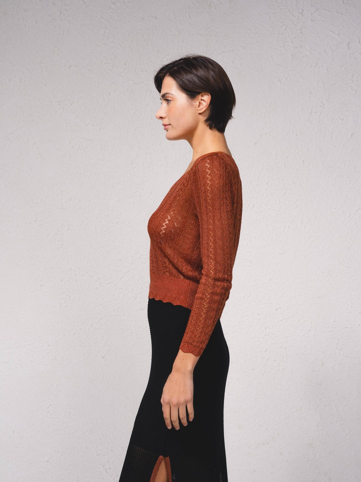 Maglione corto all’uncinetto con lurex