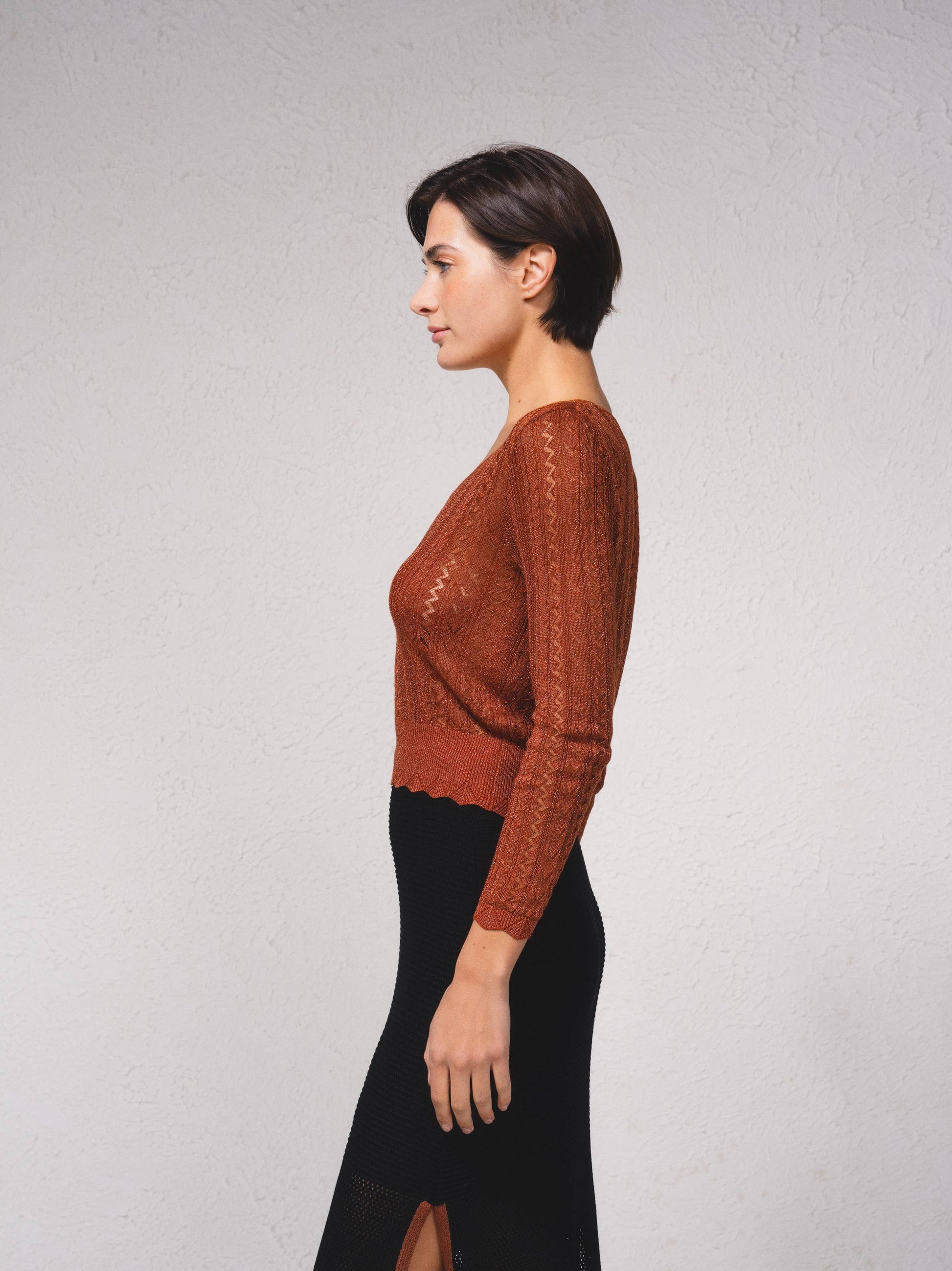 Maglione corto all’uncinetto con lurex