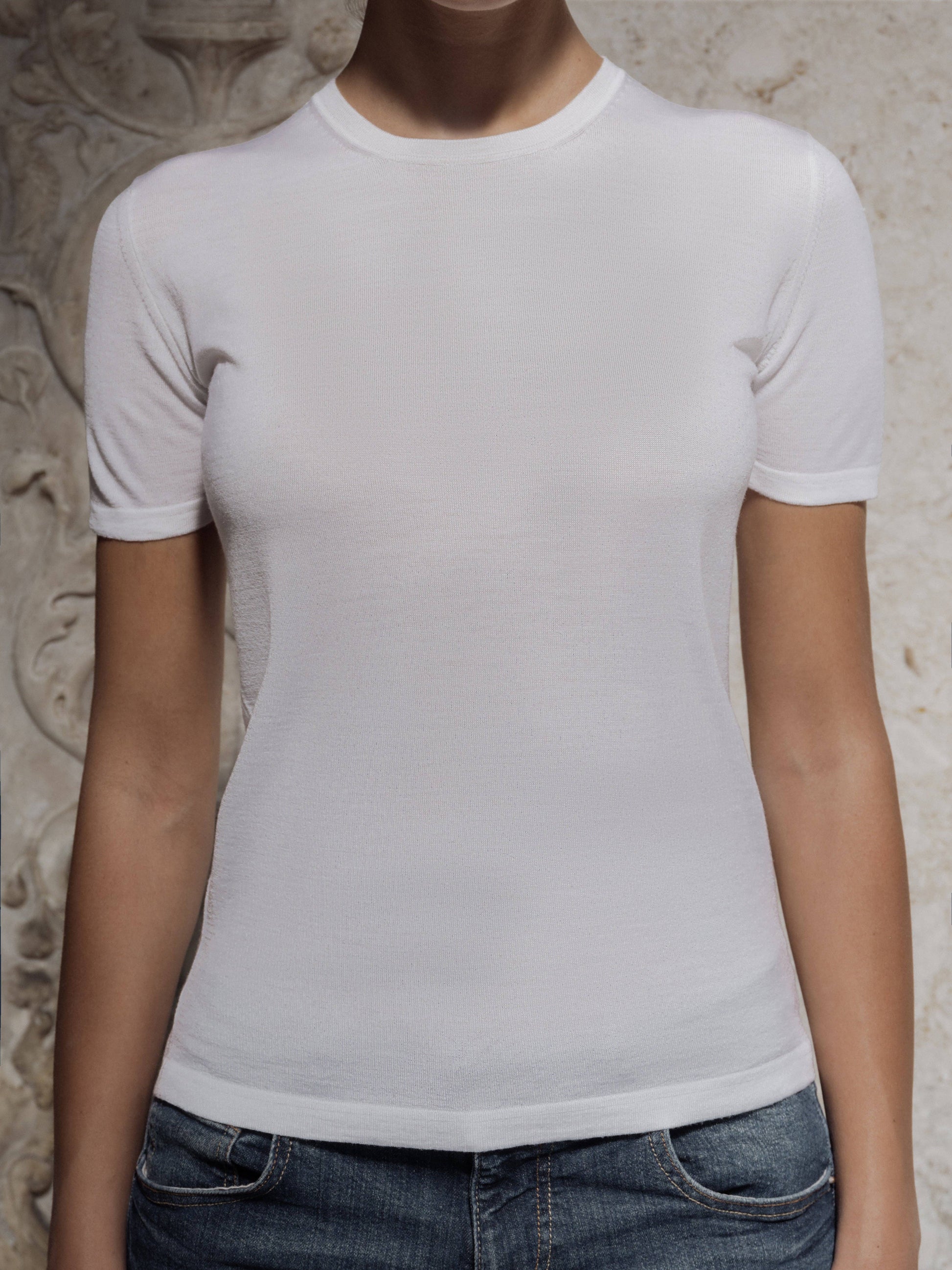 T-shirt in lana merino e seta