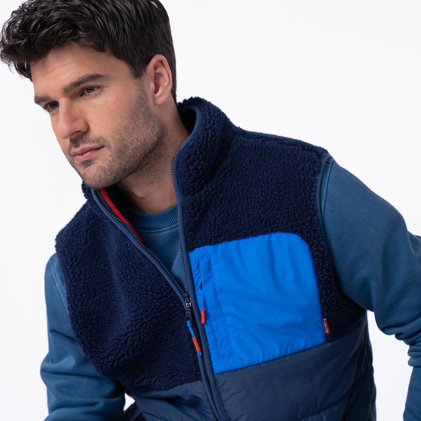 Gilet sherpa smanicato bicolore blu navy