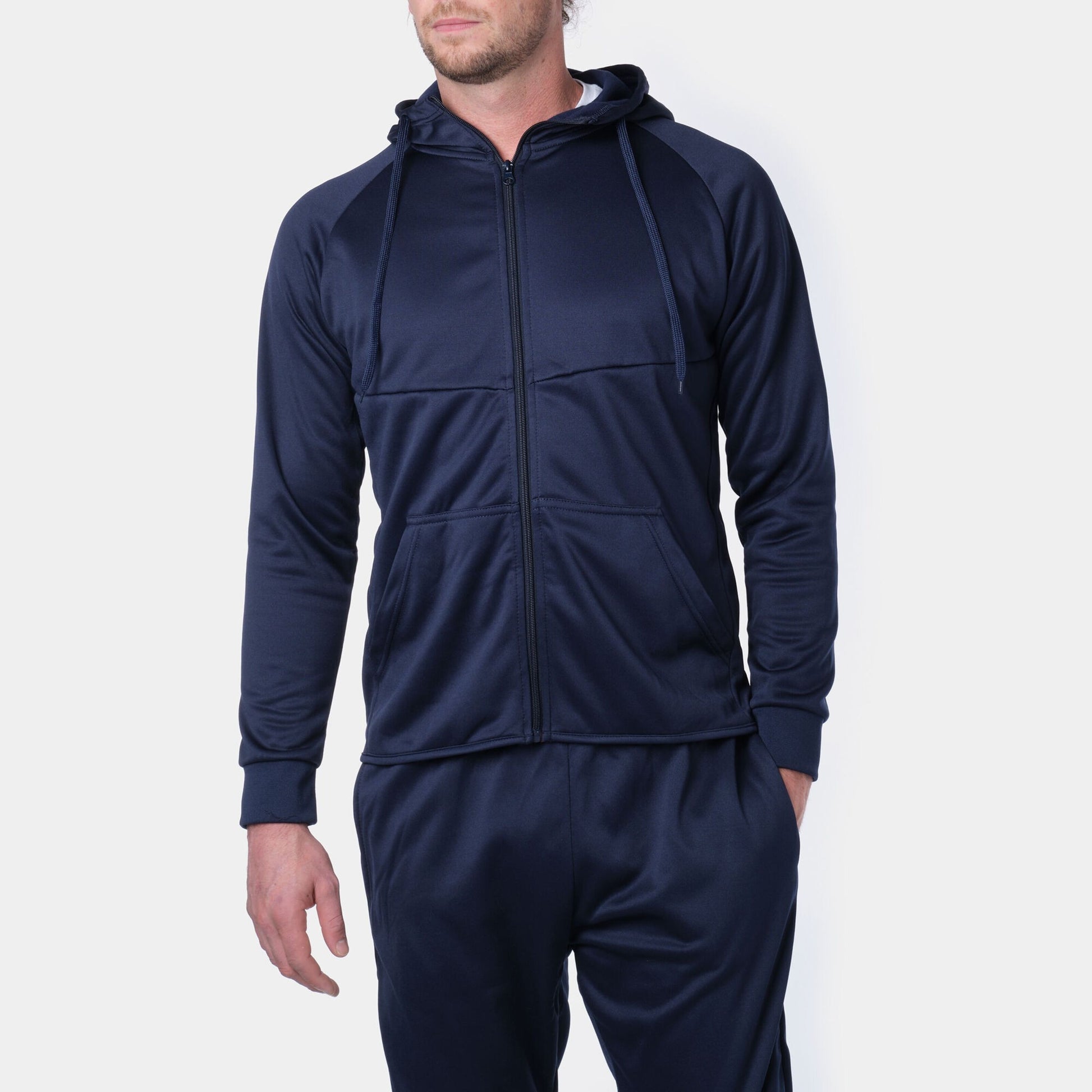 Giacca tuta uomo con cappuccio e zip blu navy