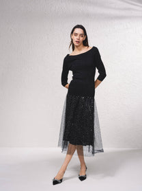 Gonna midi in tulle con paillettes