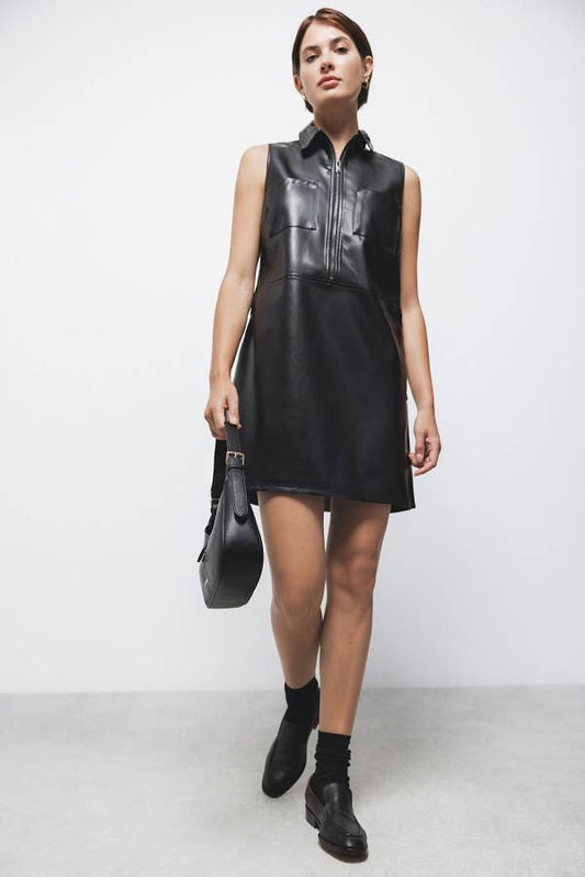 Abito corto in ecopelle con zip