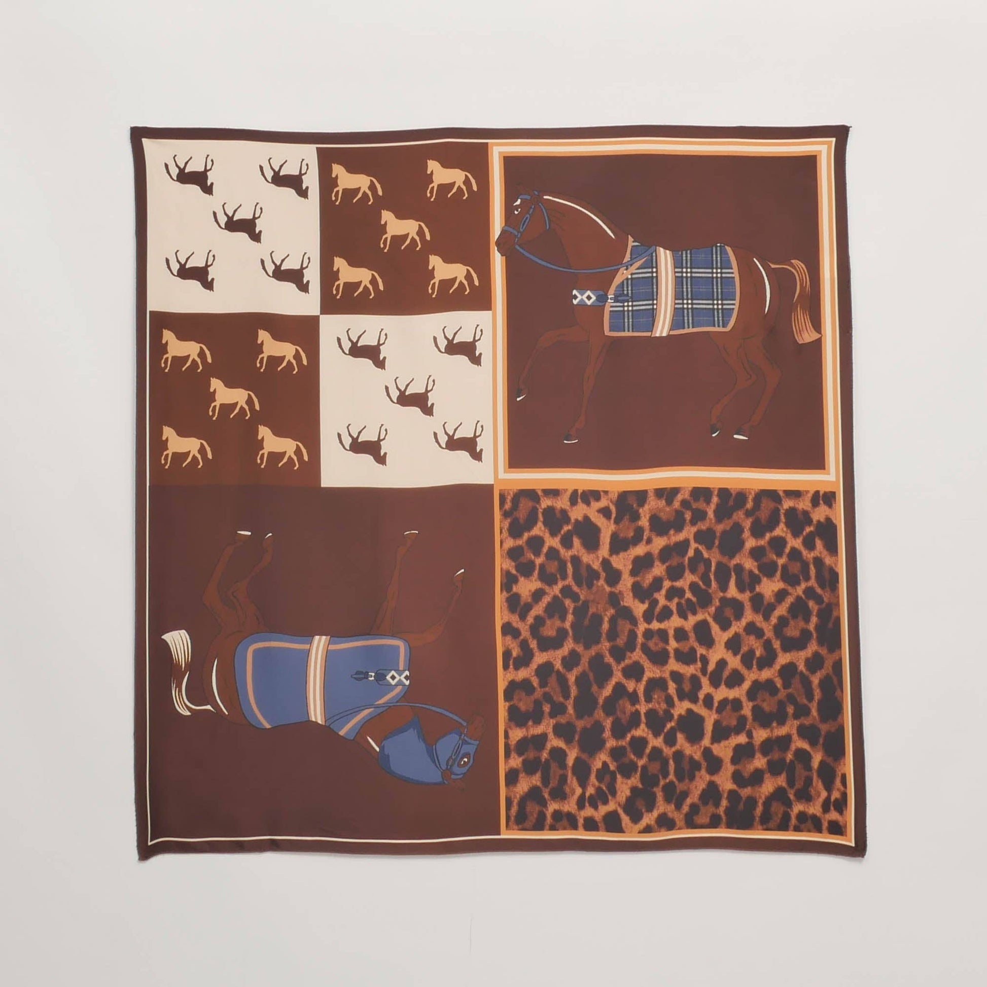 Foulard equestre patchwork con stampa animalier