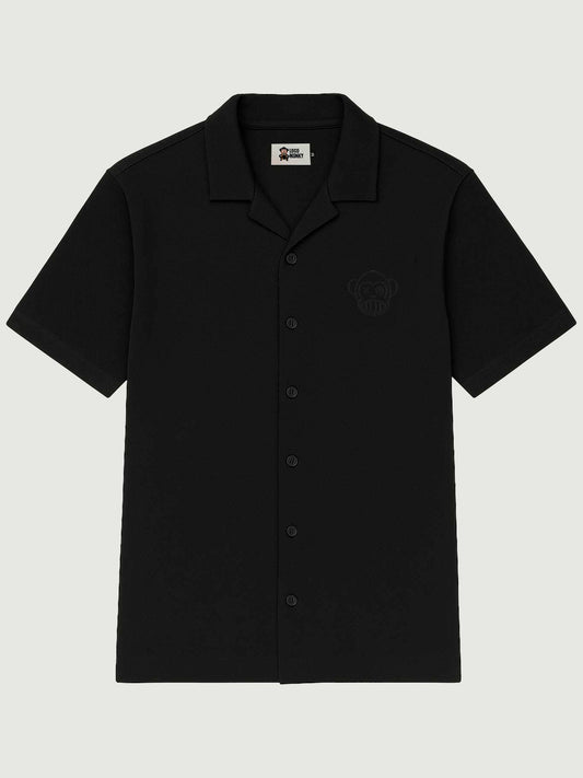 Camicia unisex in cotone piqué nera con logo ricamato