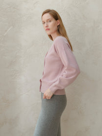 Cardigan a coste in misto cashmere minimal