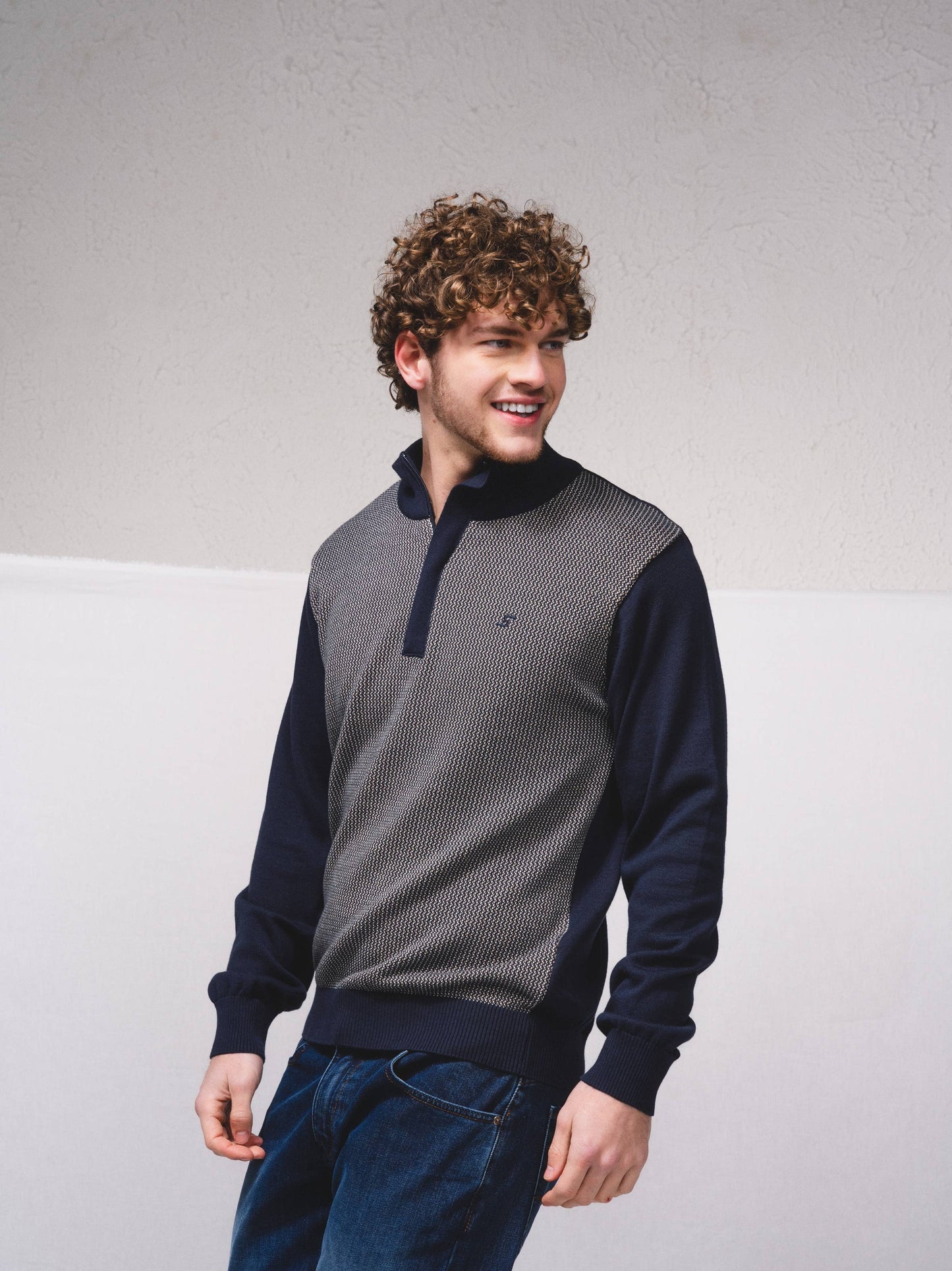 Polo bicolore slim fit con zip in cotone