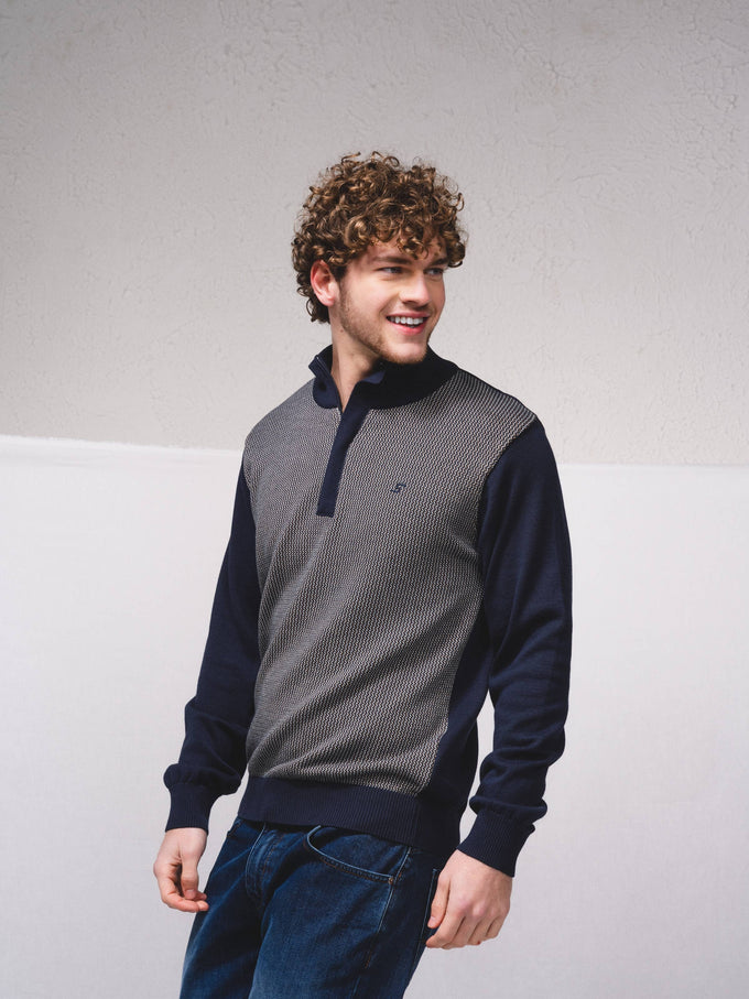 Polo bicolore slim fit con zip in cotone